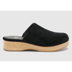 NWOB Eileen Fisher Velvet Clogs Mules Wooden Platform Women's Shoes 7.5 Black